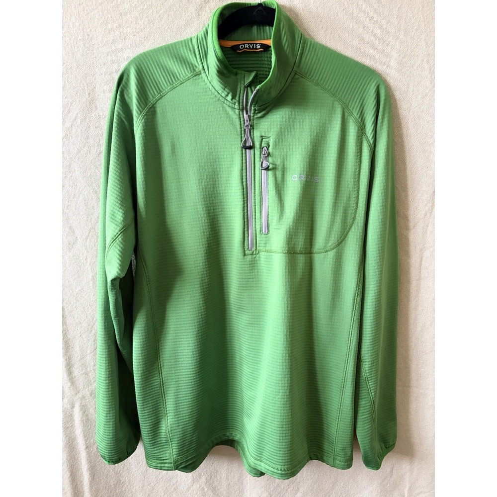 ORVIS Men's Size L Horseshoe Hills Quarter-Zip Fleece Green Hiking/Fishing